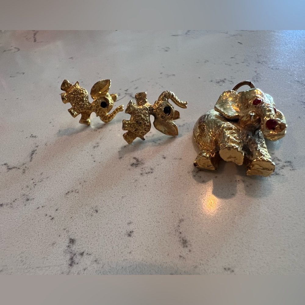 Elephant earrings and necklace charm